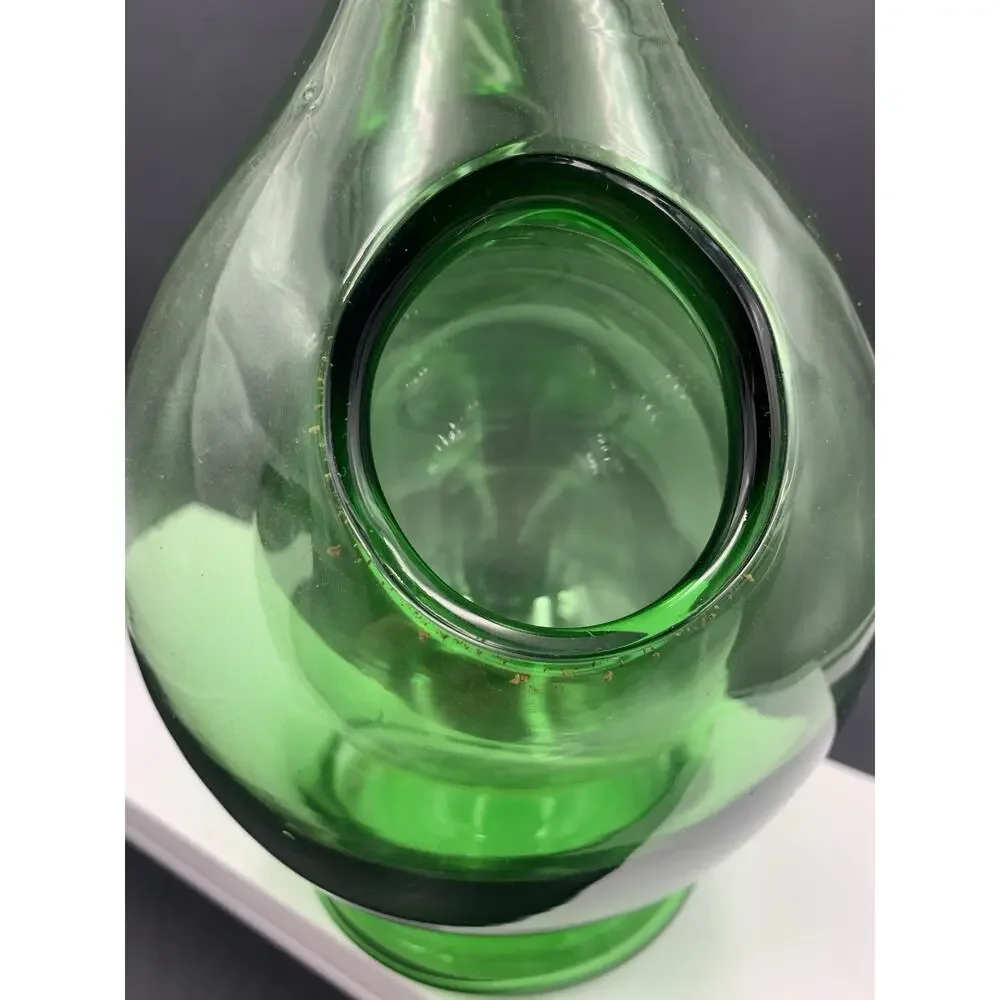 Vintage Hand Blown Italian Green Glass Wine Decanter with Ice Chamber